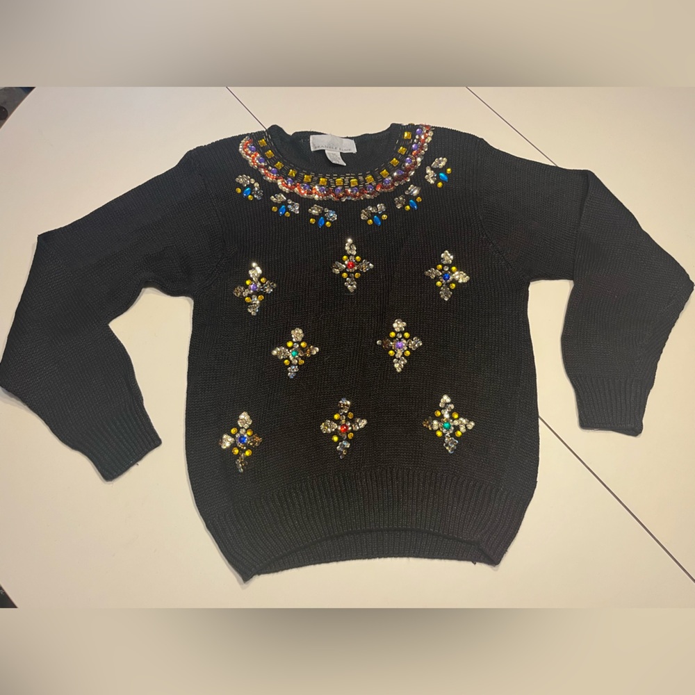 Vintage Bramble Lane small bedazzled sweater sequins beads shoulder pads